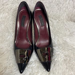 Coach  Lawrence Black Silver Buckle Polished Leather Heels Size 7 B